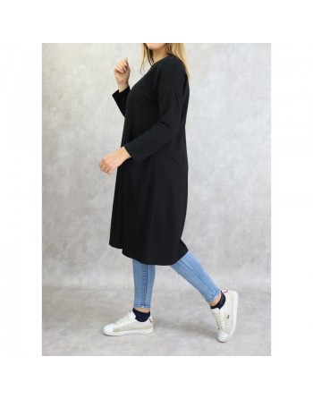 Tunique longue pour femme de type Sportswear en coton avec une grande poche de couleur noir 