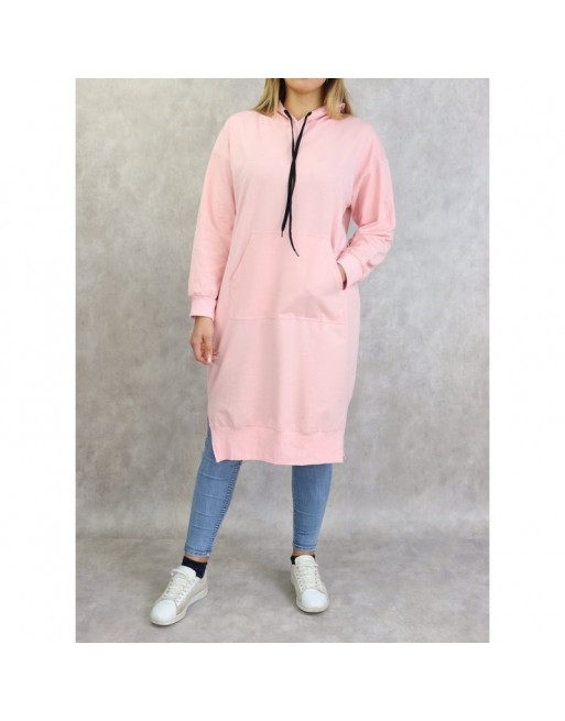 Sweat long à capuche - Sweatshirt femme en coton - Couleur rose Sweat long à capuche - Sweatshirt femme en coton - Couleur rose