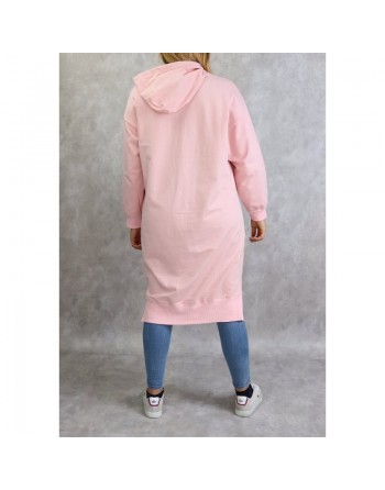 Sweat long à capuche - Sweatshirt femme en coton - Couleur rose 