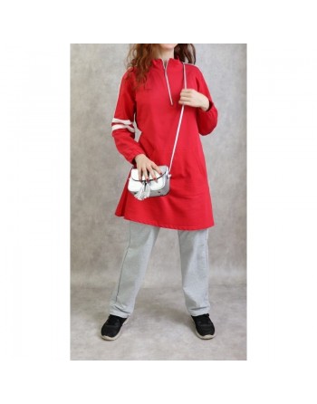 Survêtement femme 2 pièces de couleur rouge et gris (Tenue de sport et decontracté) 
