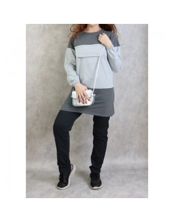 Survêtement femme 2 pièces bicolore - Couleur Gris 