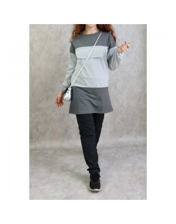 Survêtement femme 2 pièces bicolore - Couleur Gris 
