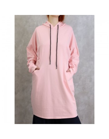 Tunique sport en coton - Sweats femmes - Pull long avec capuche - Couleur Rose clair 