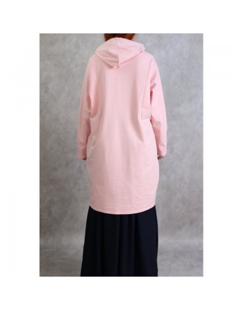 Tunique sport en coton - Sweats femmes - Pull long avec capuche - Couleur Rose clair 