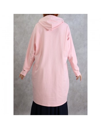 Tunique sport en coton - Sweats femmes - Pull long avec capuche - Couleur Rose clair 