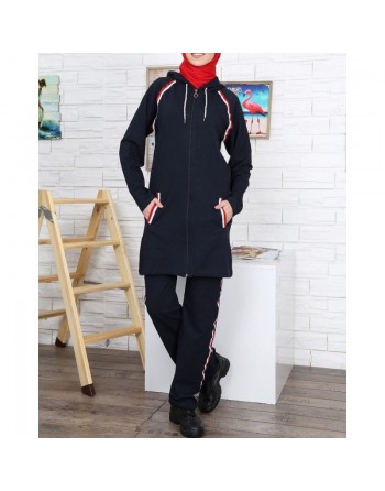 Survêtement à capuche avec bandes tricolores (Plusieurs couleurs disponibles) - Tenue de sport femme voilée 