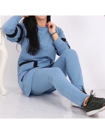 Survêtement femme 2 pièces à grandes poches de couleur bleu acier (Grandes tailles disponibles) 