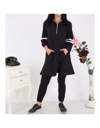 Survêtement femme 2 pièces de couleur noir (Ensemble décontracté et sport - Grandes tailles disponibles) 