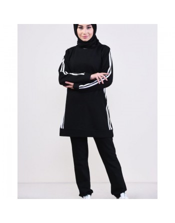 Survêtement 2 pièces à bandes blanches - Tenue de sport pour femme voilée (Plusieurs couleurs disponibles) 