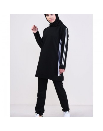 Survêtement 2 pièces à bandes blanches - Tenue de sport pour femme voilée (Plusieurs couleurs disponibles) 