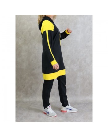 Survêtement femme 2 pièces avec capuche de couleur anthracite et jaune (grandes tailles disponibles) 
