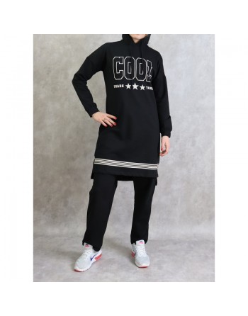 Survêtement femme 2 pièces à capuche "COOL" de couleur noir 