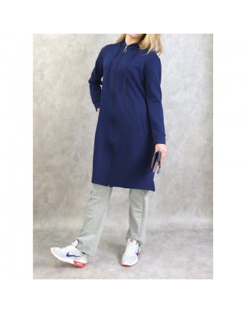 Survêtement femme 2 pièces avec capuche de couleur bleu marine et gris clair- Grandes tailles disponibles 
