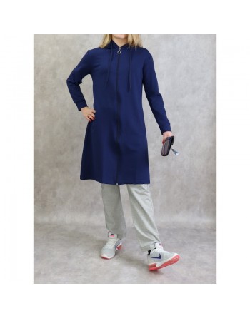 Survêtement femme 2 pièces avec capuche de couleur bleu marine et gris clair- Grandes tailles disponibles 