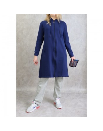 Survêtement femme 2 pièces avec capuche de couleur bleu marine et gris clair- Grandes tailles disponibles 