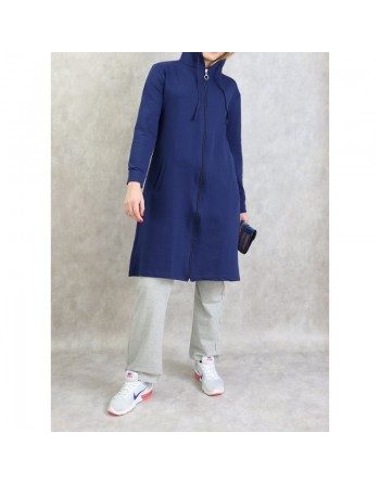 Survêtement femme 2 pièces avec capuche de couleur bleu marine et gris clair- Grandes tailles disponibles 