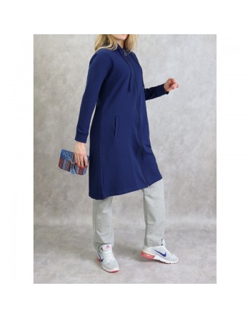 Survêtement femme 2 pièces avec capuche de couleur bleu marine et gris clair- Grandes tailles disponibles 