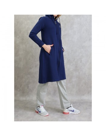 Survêtement femme 2 pièces avec capuche de couleur bleu marine et gris clair- Grandes tailles disponibles 