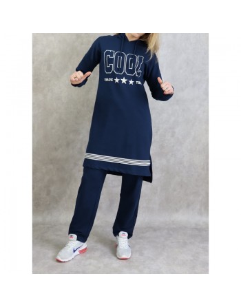 Survêtement femme 2 pièces à capuche "COOL" de couleur bleu marine 