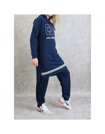 Survêtement femme 2 pièces à capuche "COOL" de couleur bleu marine 