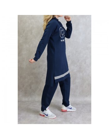 Survêtement femme 2 pièces à capuche "COOL" de couleur bleu marine 