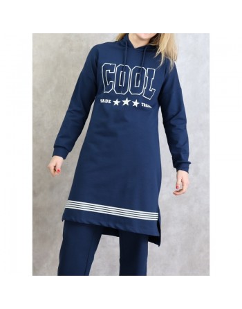 Survêtement femme 2 pièces à capuche "COOL" de couleur bleu marine 