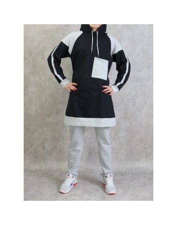Survêtement femme 2 pièces avec capuche de couleur anthracite et gris clair (grande taille disponible) 