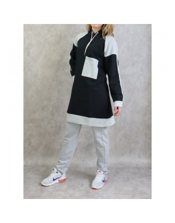Survêtement femme 2 pièces avec capuche de couleur anthracite et gris clair (grande taille disponible) 