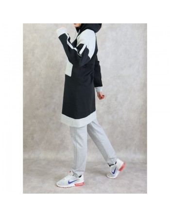 Survêtement femme 2 pièces avec capuche de couleur anthracite et gris clair (grande taille disponible) 