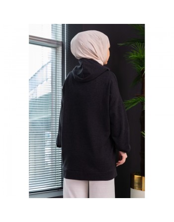 Tunique avec capuche imprimé "Like a cute baby" (Vêtement Femme Style Moderne) - Couleur anthracite 