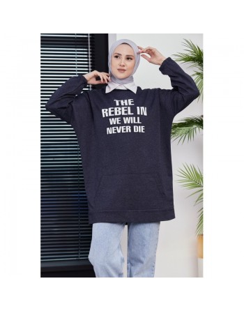 Sweat ample imprimé - Tunique (Tenue hijab moderne pour femme) - Couleur bleu marine 