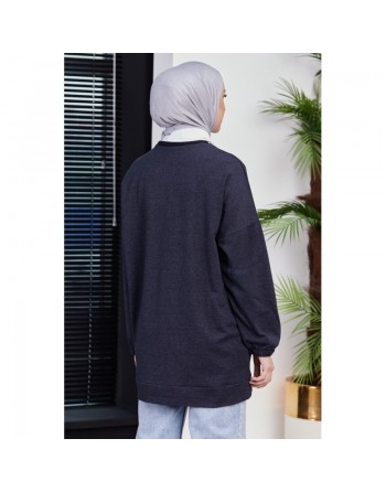 Sweat ample imprimé - Tunique (Tenue hijab moderne pour femme) - Couleur bleu marine 