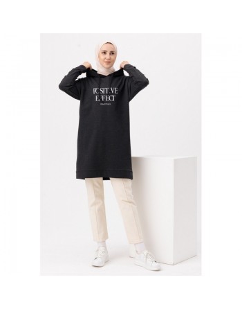 Tunique type sweat-shirt à capuche (Vêtement décontracté et sport pour hijab) - Couleur anthracite 