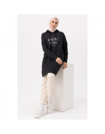 Tunique type sweat-shirt à capuche (Vêtement décontracté et sport pour hijab) - Couleur anthracite 