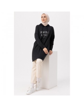 Tunique type sweat-shirt à capuche (Vêtement décontracté et sport pour hijab) - Couleur anthracite 