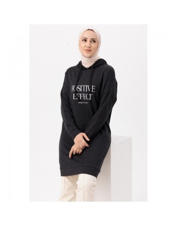 Tunique type sweat-shirt à capuche (Vêtement décontracté et sport pour hijab) - Couleur anthracite 