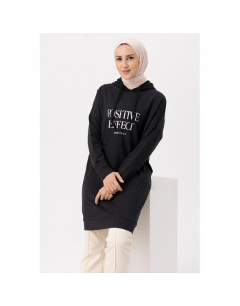 Tunique type sweat-shirt à capuche (Vêtement décontracté et sport pour hijab) - Couleur anthracite 