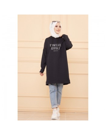 Tunique type sweat-shirt à capuche (Vêtement moderne et sport pour hidjab) - Couleur bleu marine 
