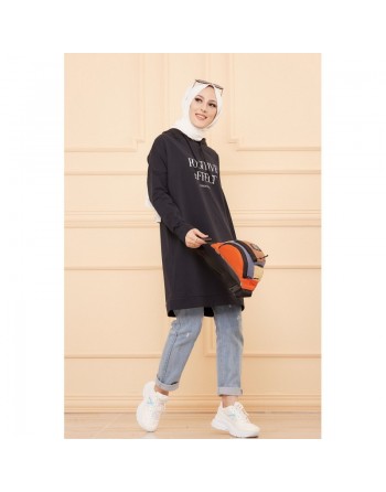 Tunique type sweat-shirt à capuche (Vêtement moderne et sport pour hidjab) - Couleur bleu marine 