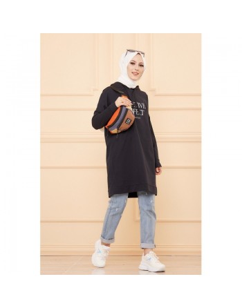 Tunique type sweat-shirt à capuche (Vêtement moderne et sport pour hidjab) - Couleur bleu marine 