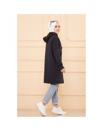 Tunique type sweat-shirt à capuche (Vêtement moderne et sport pour hidjab) - Couleur bleu marine 