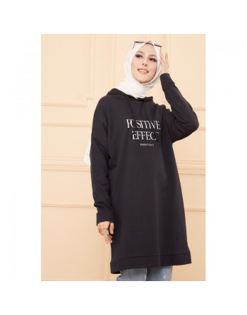 Tunique type sweat-shirt à capuche (Vêtement moderne et sport pour hidjab) - Couleur bleu marine 