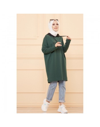 Tunique type sweat-shirt à capuche (Vêtement décontracté et moderne pour hijab) - Couleur vert émeraude 