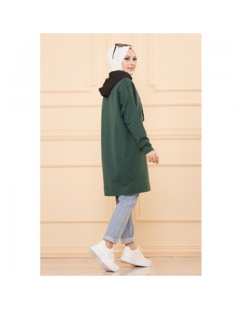 Tunique type sweat-shirt à capuche (Vêtement décontracté et moderne pour hijab) - Couleur vert émeraude 