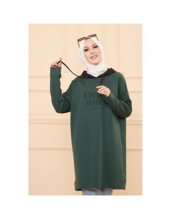 Tunique type sweat-shirt à capuche (Vêtement décontracté et moderne pour hijab) - Couleur vert émeraude 