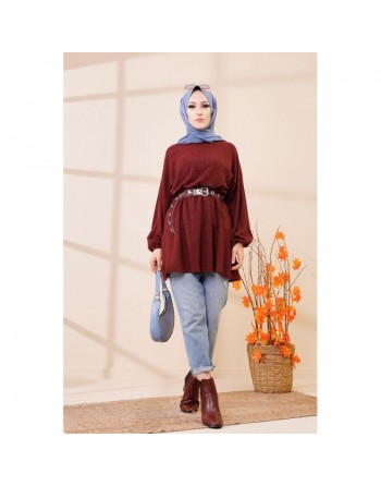 Tunique ample pour femme (Vêtements saisons automne Hiver) - Couleur bordeaux 