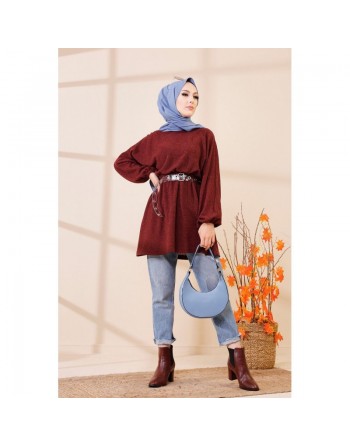 Tunique ample pour femme (Vêtements saisons automne Hiver) - Couleur bordeaux 