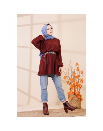 Tunique ample pour femme (Vêtements saisons automne Hiver) - Couleur bordeaux 