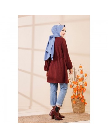 Tunique ample pour femme (Vêtements saisons automne Hiver) - Couleur bordeaux 