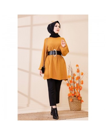Tunique ample pour femme (Vêtement saison automne Hiver) - Couleur moutarde 